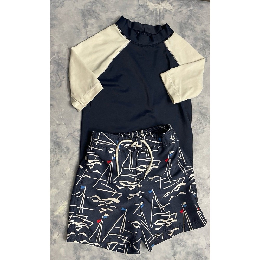 Janie & Jack Toddler Boy Sailboat Swim Trunks & Rashguard, Size 18-24 months